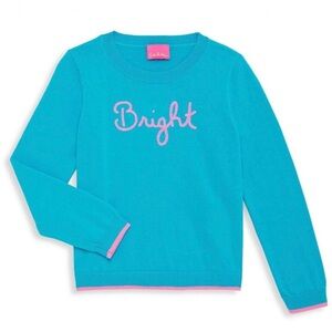 Lilly Pulitzer Girls Sweater Crewneck Turquoise Bright Script Preppy Holiday
